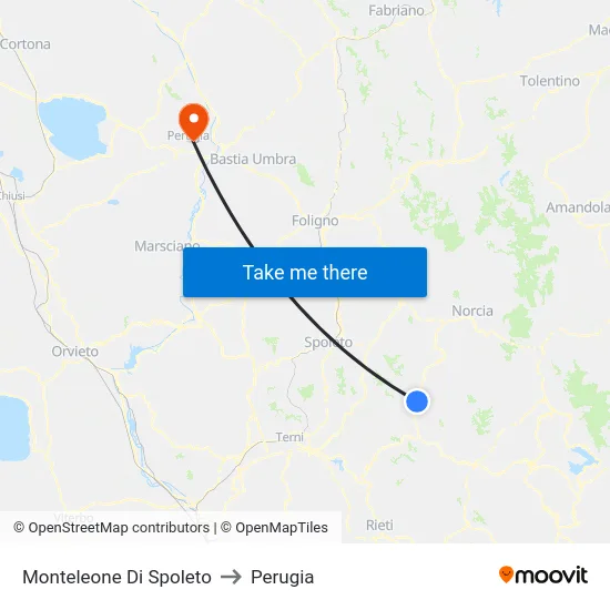 Monteleone Di Spoleto to Perugia map