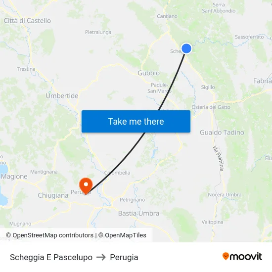 Scheggia E Pascelupo to Perugia map