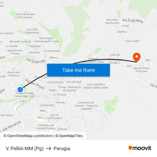 V. Pellini M​M (Pg) to Perugia map