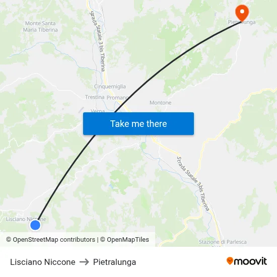Lisciano Niccone to Pietralunga map