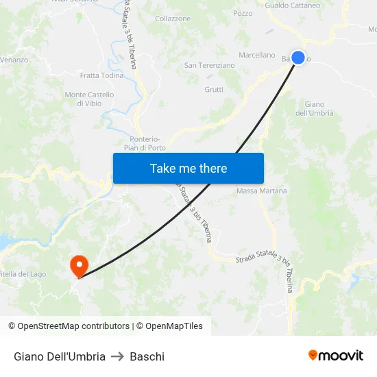 Giano of Umbria to Baschi map