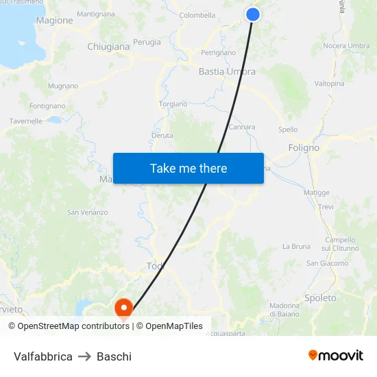 Valfabbrica to Baschi map