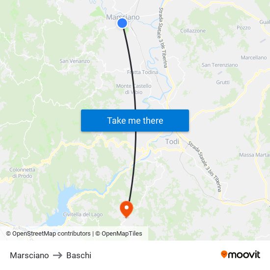 Marsciano to Baschi map