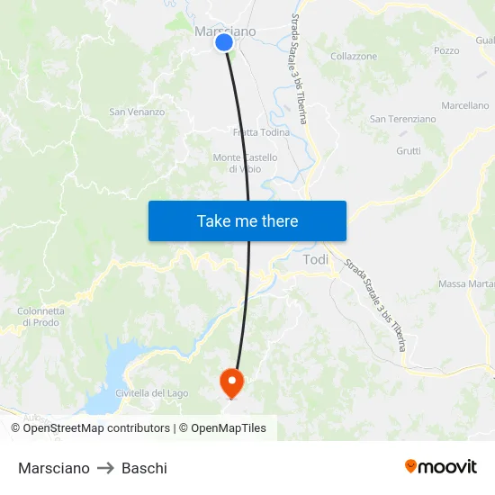 Marsciano to Baschi map