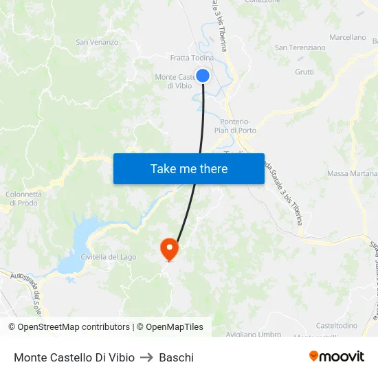 Monte Castello Di Vibio to Baschi map