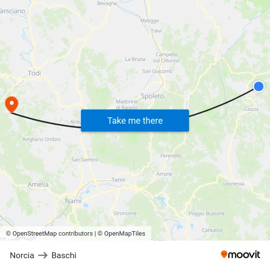 Norcia to Baschi map