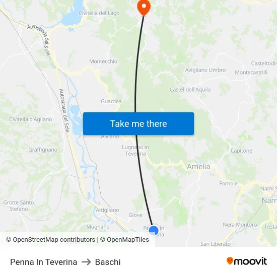 Penna In Teverina to Baschi map