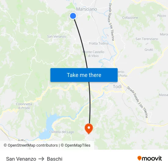 San Venanzo to Baschi map