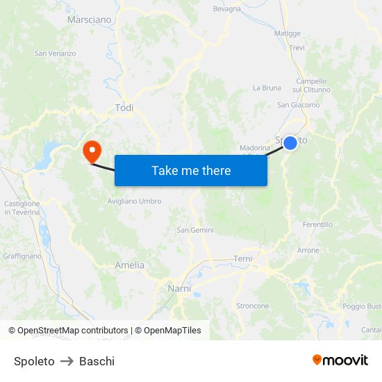 Spoleto to Baschi map