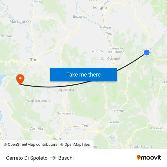 Cerreto di Spoleto to Baschi map