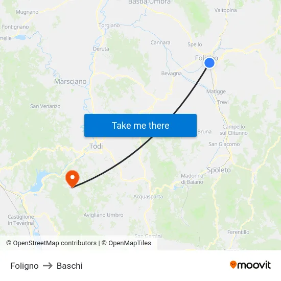 Foligno to Baschi map