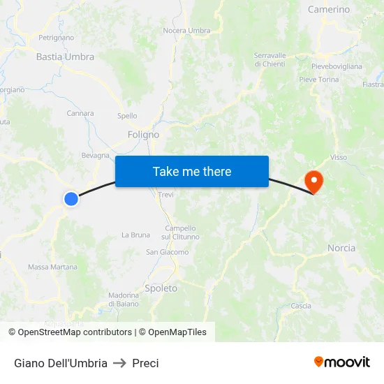 Giano of Umbria to Preci map