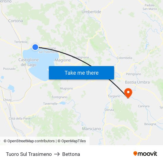 Tuoro Sul Trasimeno to Bettona map