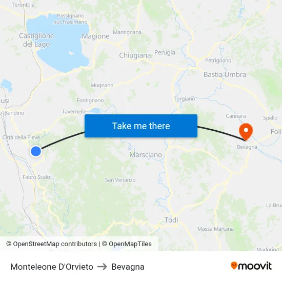 Monteleone D'Orvieto to Bevagna map
