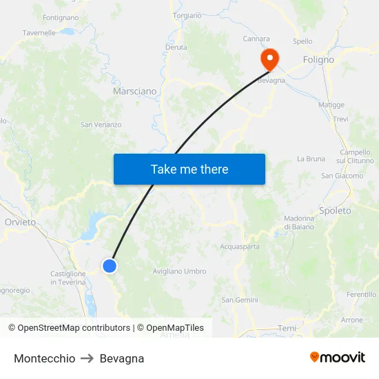 Montecchio to Bevagna map