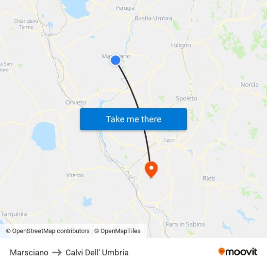 Marsciano to Calvi Dell' Umbria map