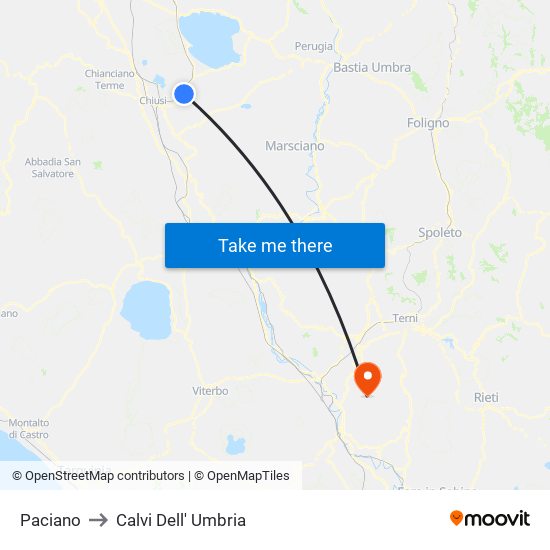 Paciano to Calvi Dell' Umbria map