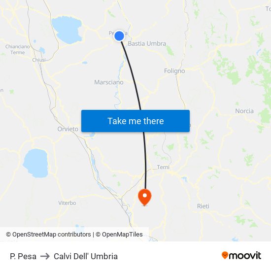 P. Pesa to Calvi Dell' Umbria map