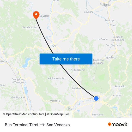 Bus Terminal Terni to San Venanzo map