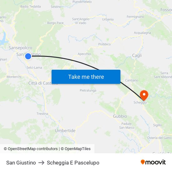 San Giustino to Scheggia E Pascelupo map
