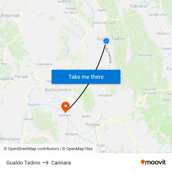 Gualdo Tadino to Cannara map