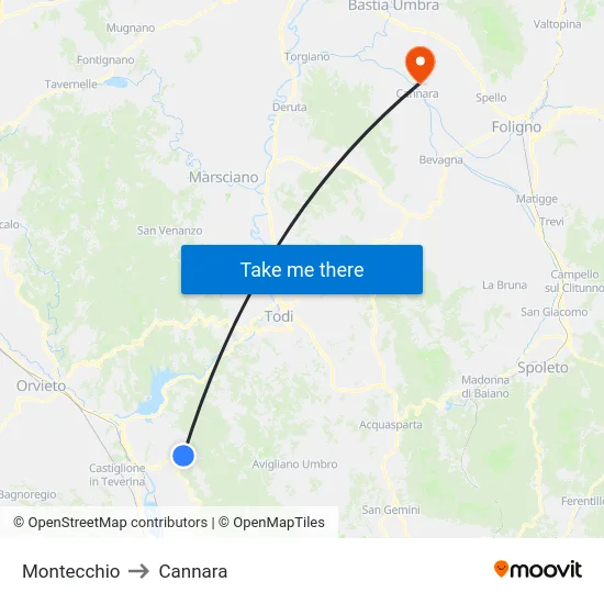 Montecchio to Cannara map