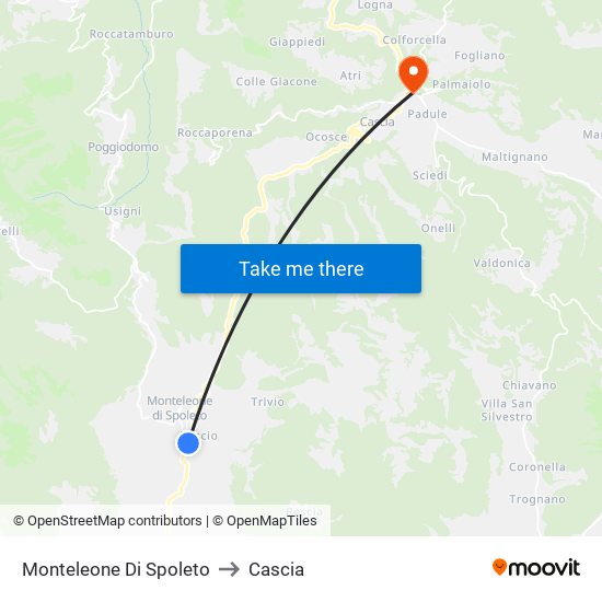 Monteleone Di Spoleto to Cascia map