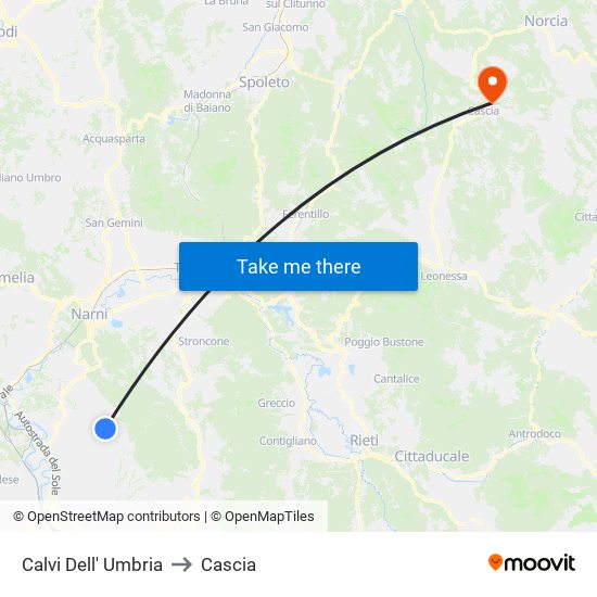 Calvi Dell' Umbria to Cascia map