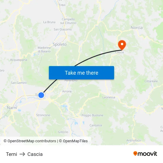 Terni to Cascia map