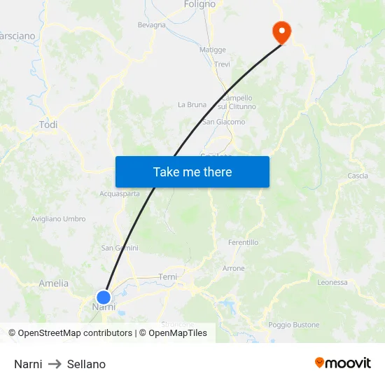 Narni to Sellano map