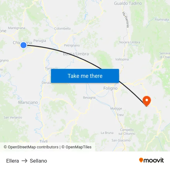 Ellera to Sellano map