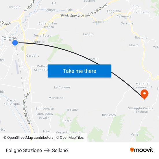 Foligno Stazione to Sellano map