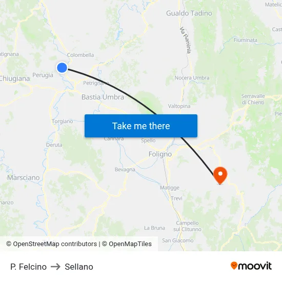 P. Felcino to Sellano map