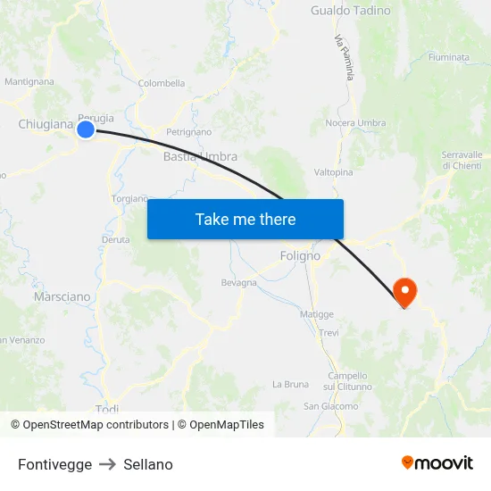 Fontivegge to Sellano map