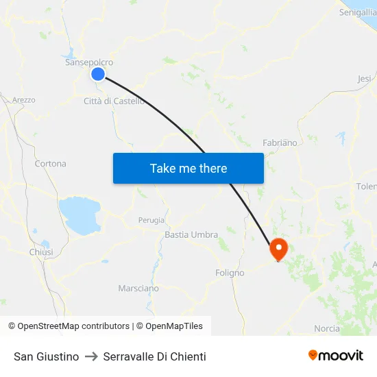 San Giustino to Serravalle di Chienti map
