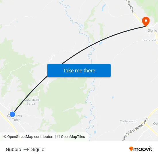 Gubbio to Sigillo map