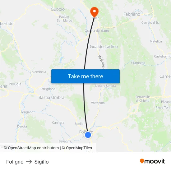 Foligno to Sigillo map