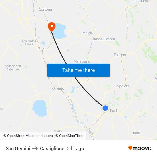 San Gemini to Castiglione Del Lago map