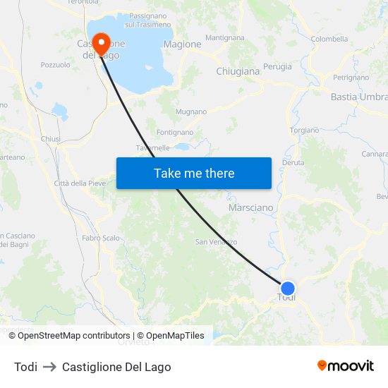 Todi to Castiglione Del Lago map