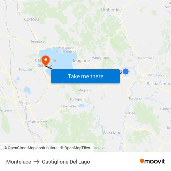 Monteluce to Castiglione Del Lago map