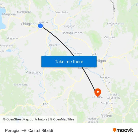Perugia to Castel Ritaldi map