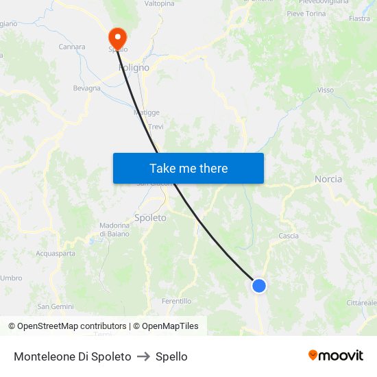 Monteleone Di Spoleto to Spello map