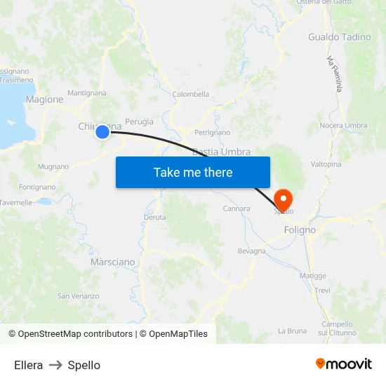 Ellera to Spello map