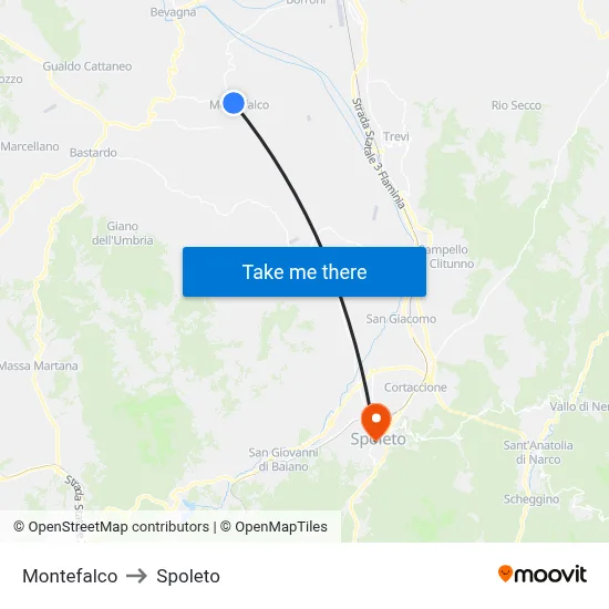 Montefalco to Spoleto map