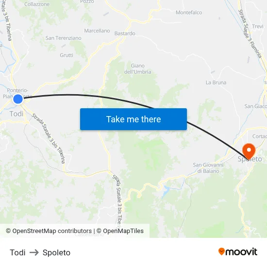 Todi to Spoleto map