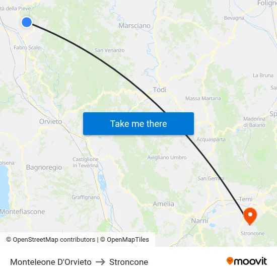 Monteleone D'Orvieto to Stroncone map