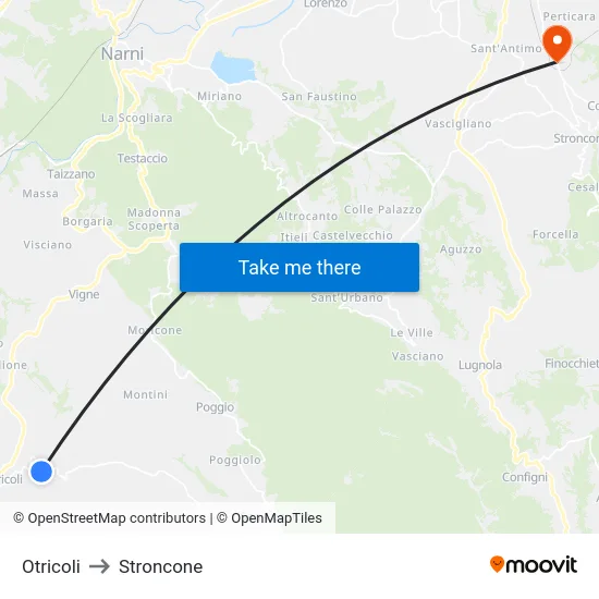 Otricoli to Stroncone map