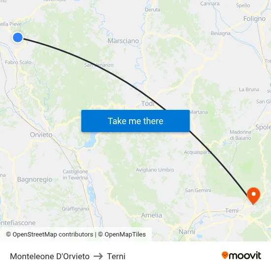 Monteleone D'Orvieto to Terni map
