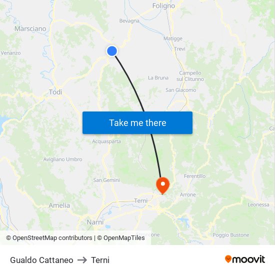 Gualdo Cattaneo to Terni map