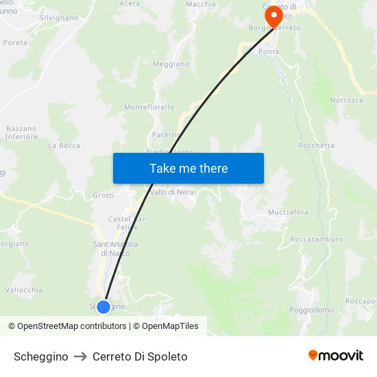 Scheggino to Cerreto Di Spoleto map